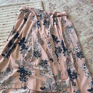 Banana Republic Pink Floral Wrap Skirt with Navy Accents